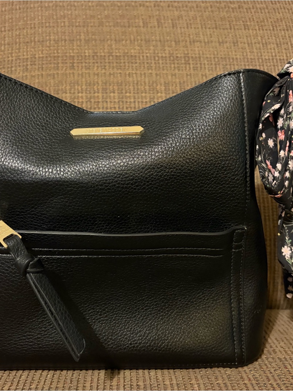 Steve Madden Black Leather Shoulder Bag with Gold Accent
